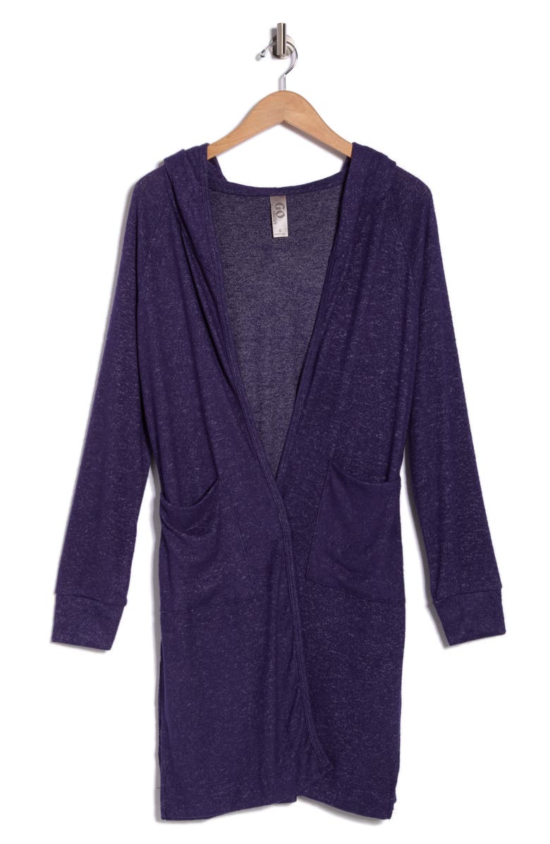 GO COUTURE Hooded Sweater Cardigan, Main, color, Damson