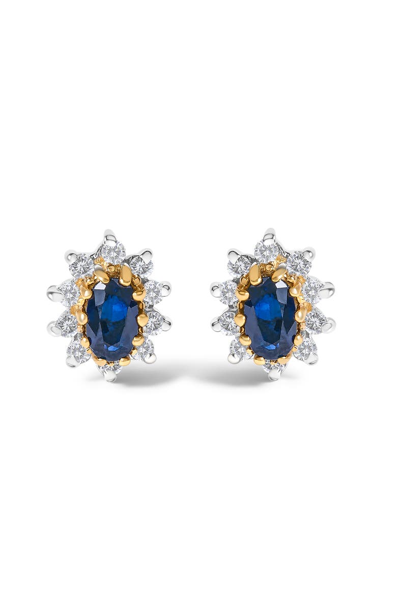 Haus of Brilliance 14K Yellow Gold 1/4 Cttw Diamond and Sapphire Sunburst Halo Stud Earrings, Main, color, Yellow