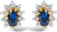 Haus of Brilliance 14K Yellow Gold 1/4 Cttw Diamond and Sapphire Sunburst Halo Stud Earrings