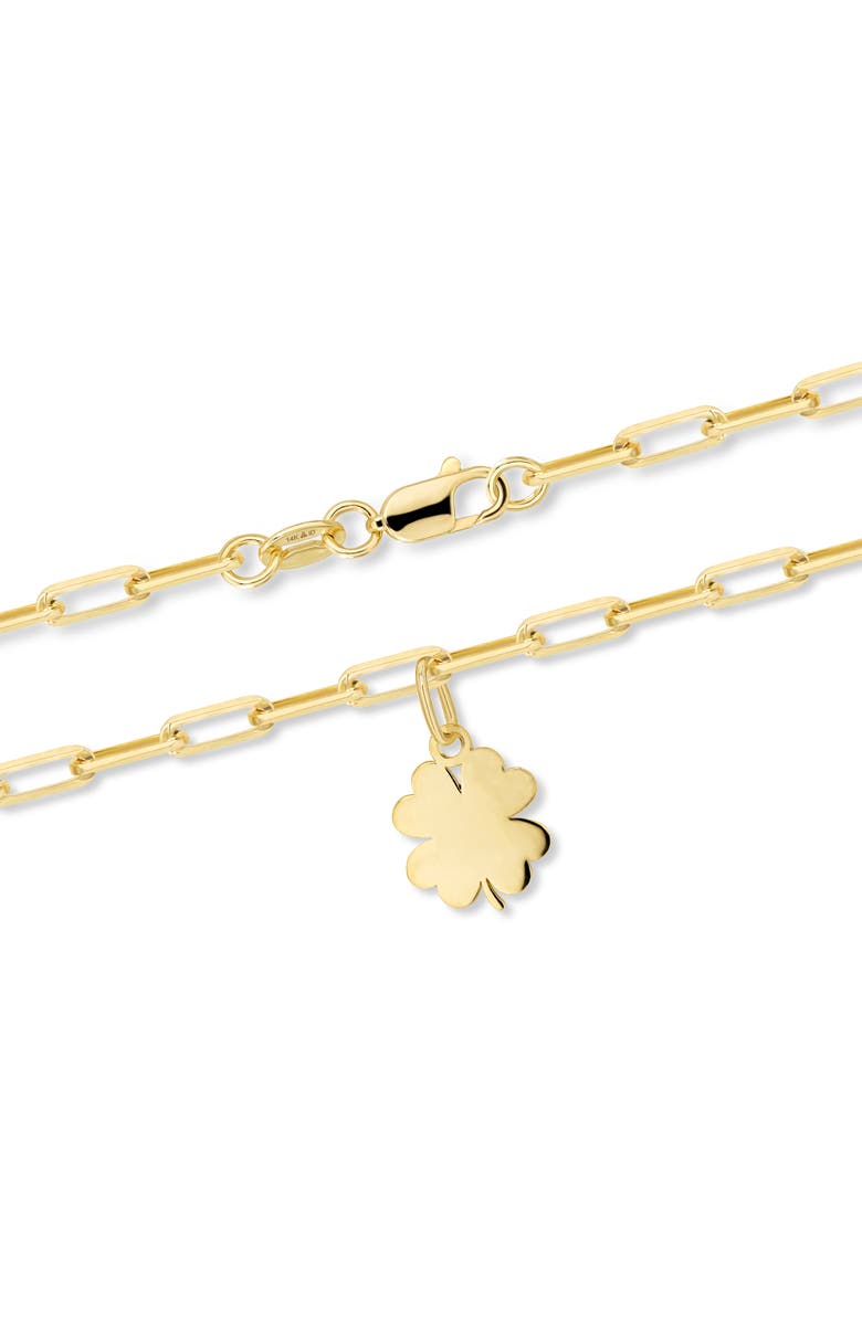 DEVATA Clover Heart Charm with Paperclip Chain Bracelet in 14K Gold, 7", Alternate, color, Yellow Gold