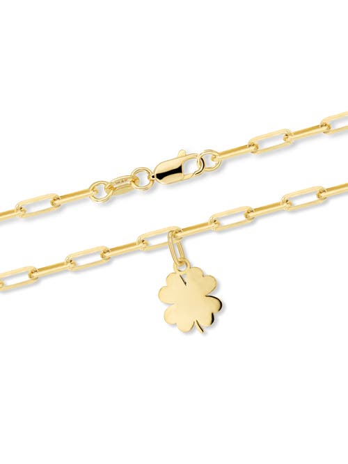 Devata Clover Heart Charm With Paperclip Chain Bracelet In Gold