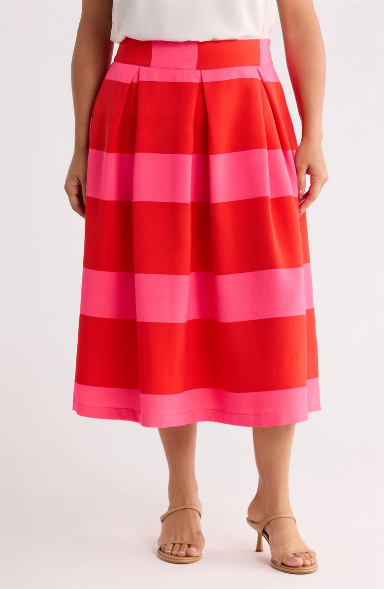 SUGARLIPS Lolli Stripe Pleated Midi Skirt, Main, color, Fuchsia-Red