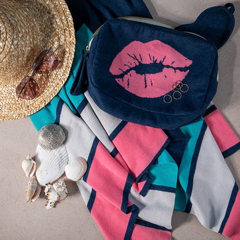 Kiss Lips Organic Cotton Travel Blanket and Eye Mask Set
