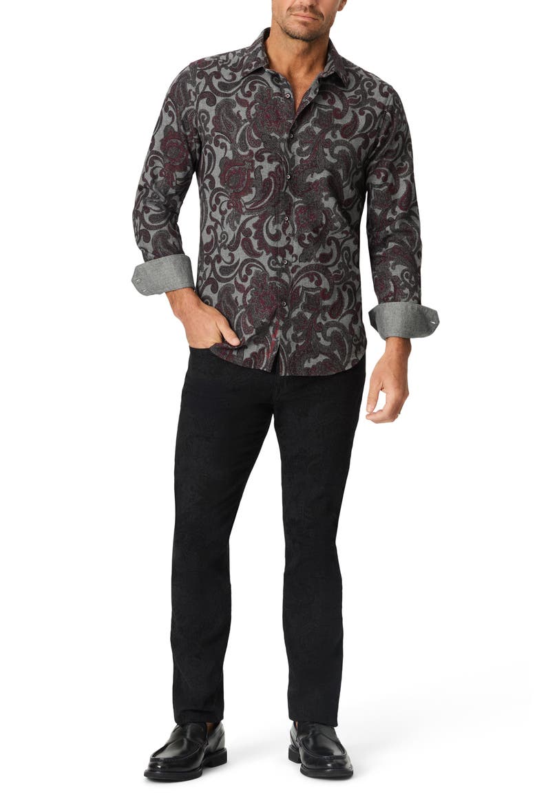 Furman Paisley Long Sleeve Button Up Shirt, Alternate, color, BURGUNDY