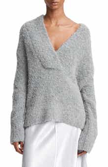 Vince Crimped Shawl Wool Blend Bouclé Sweater