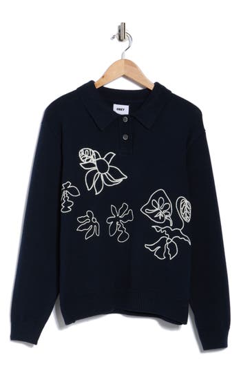 Obey Bloom Polo Sweater In Blue