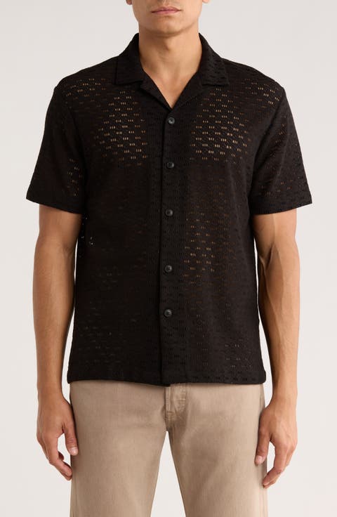 Open Knit Textured Camp Shirt