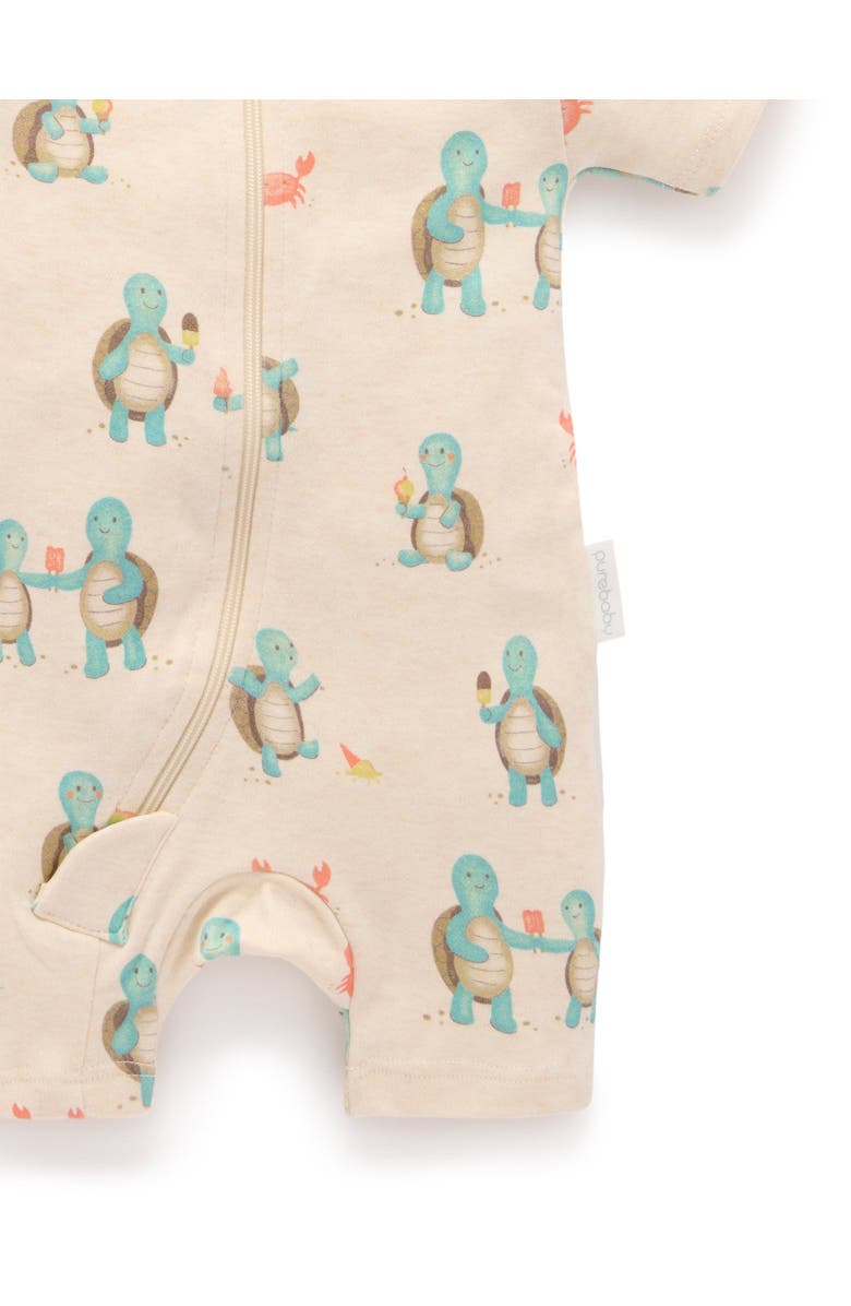 Purebaby 2 Pack Short Sleeve Zip Romper Whale Print, Alternate, color, Hungry Turtles Print