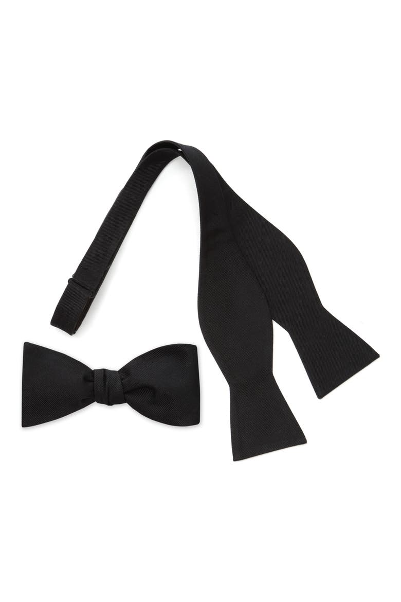 Solid Self Tie Silk Bow Tie, Alternate, color, BLACK