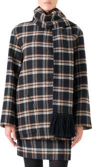 Akris punto Plaid Double Face Wool Blend Jacket with Removable Scarf