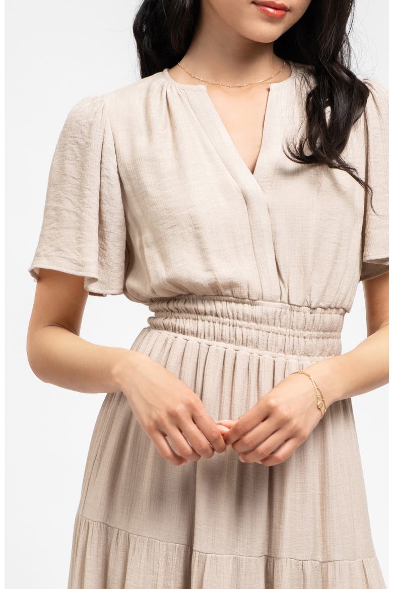 Split Neck Tiered Midi Dress, Alternate, color, LIGHT KHAKI