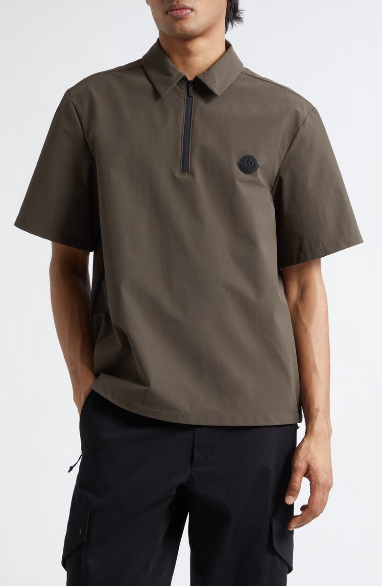 Moncler Logo Patch Quarter Zip Polo, Main, color, Peat