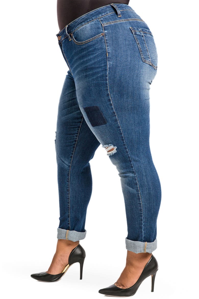Shaw Curvy Fit Boyfriend Jeans, Alternate, color, DESTROY MEDIUM BLUE