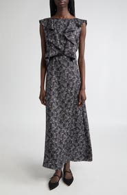 Max Mara Calesse Bow Print Silk Twill Midi Dress