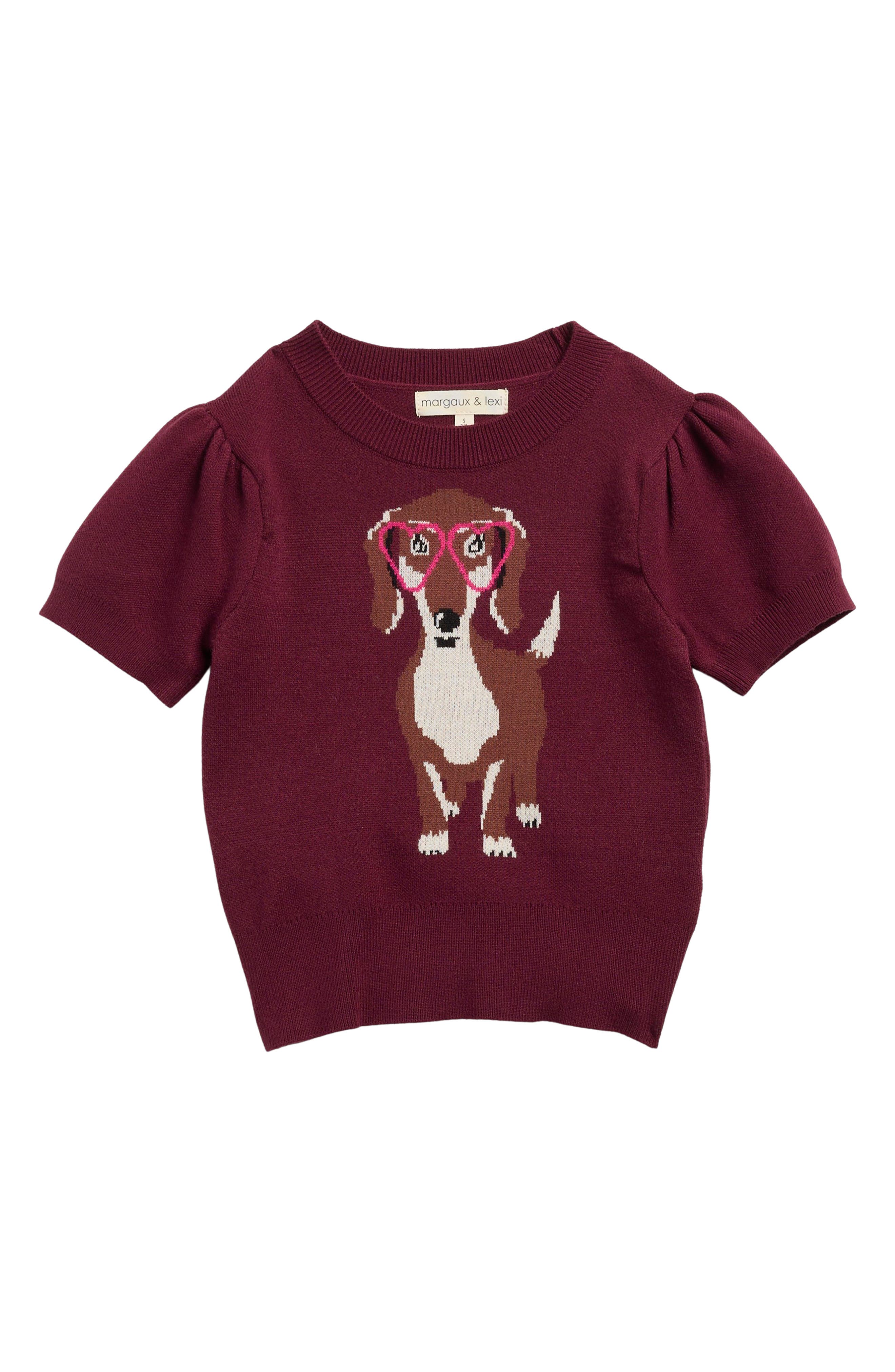 MARGAUX AND LEXI Kids' Dog Jacquard Short Sleeve Sweater