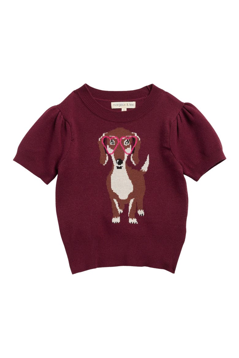 Kids' Dog Jacquard Short Sleeve Sweater, Main, color, BURGUNDY