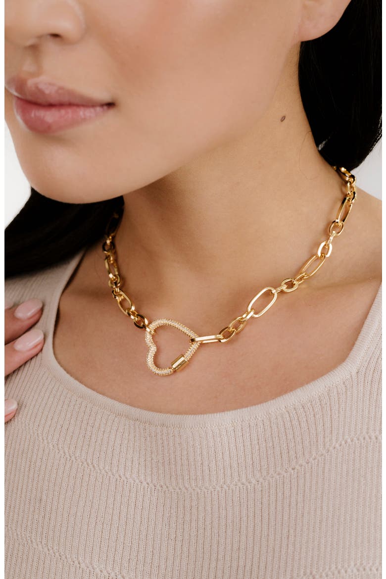 Crystal Pavé Heart Clasp Necklace, Alternate, color, GOLD