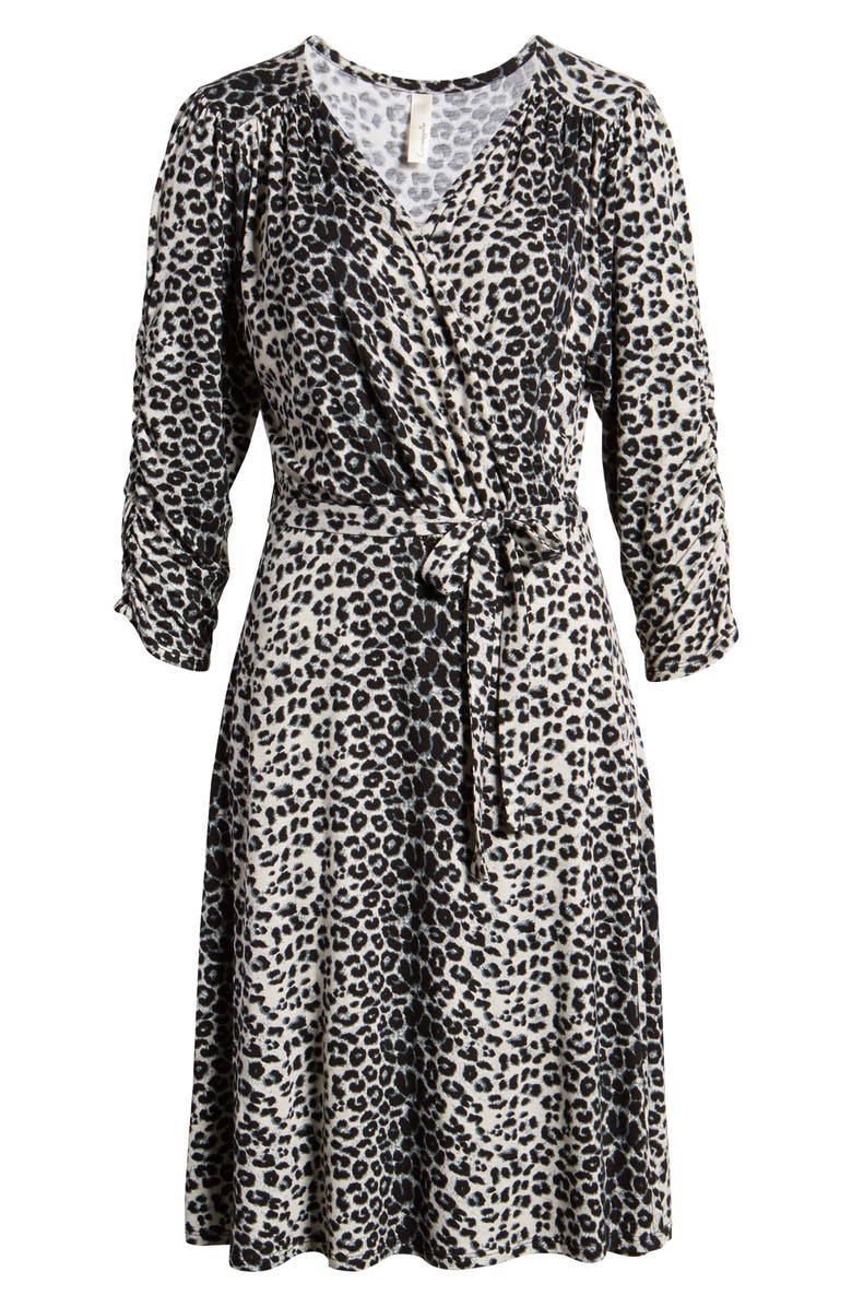 Loveappella Leopard Print Wrap Front Dress, Alternate, color, 