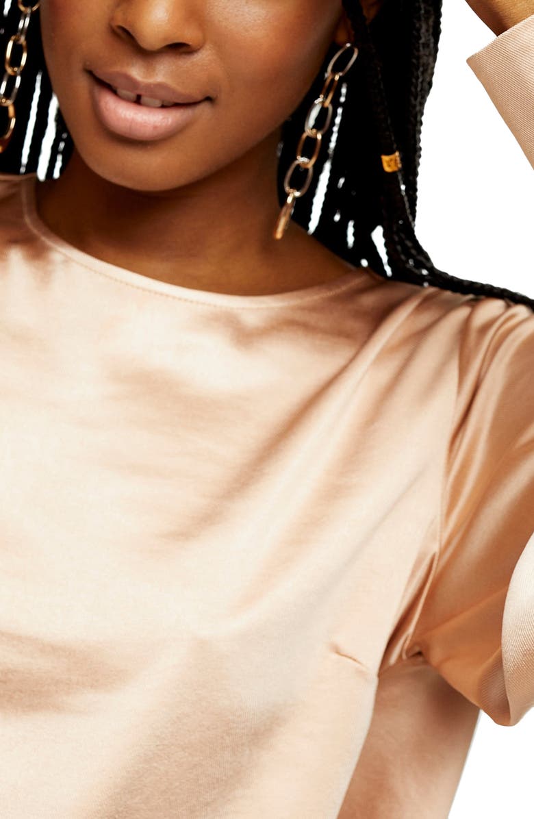 Topshop Tie Back Long Sleeve Satin Blouse, Alternate, color, 