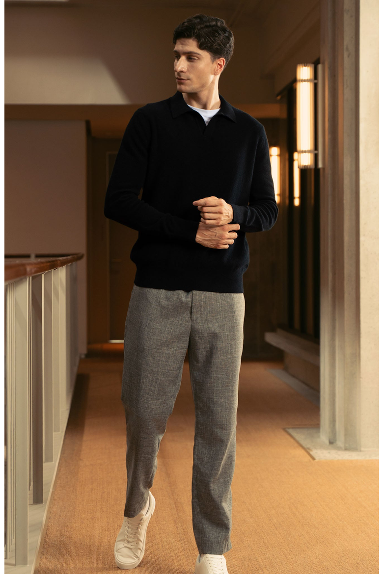 Olivier Birdseye Cashmere Long Sleeve Polo, Alternate, color, Black
