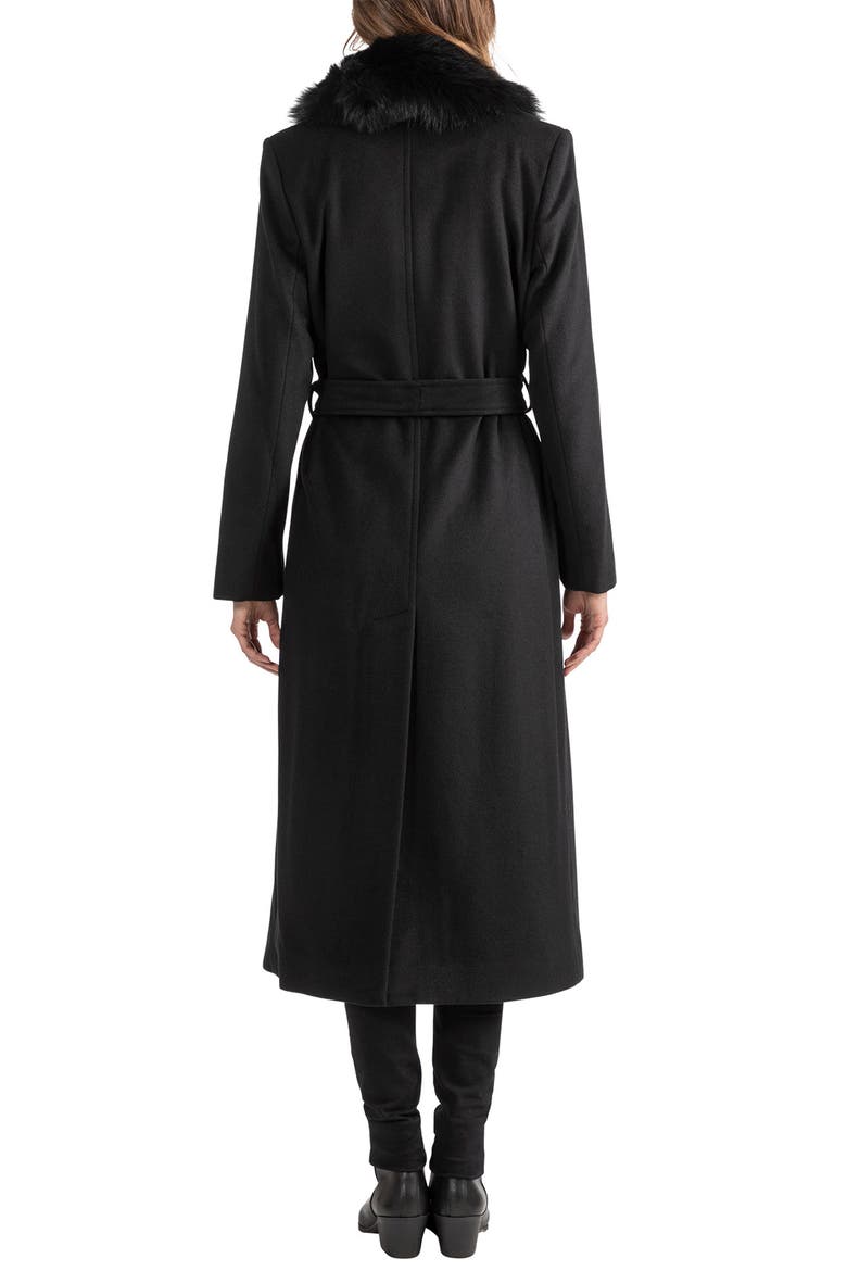 Toscana Genuine Shearling Collar Wool Blend Coat, Alternate, color, BLACK