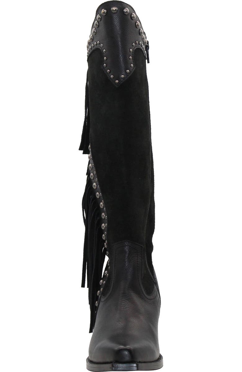 Volatile Palomino Fringe Knee High Western Boot, Alternate, color, Black