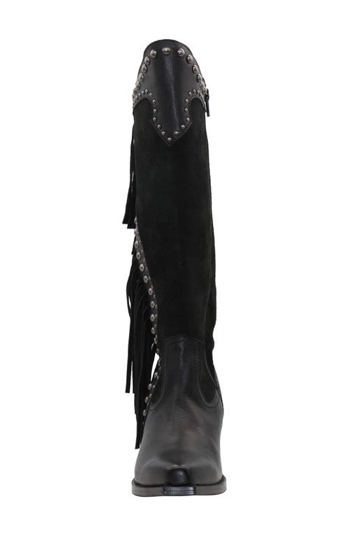 Volatile Palomino Fringe Knee High Western Boot In Black