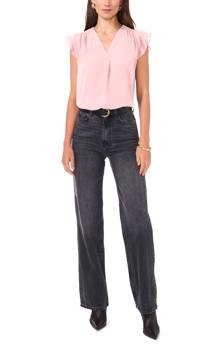 Vince Camuto V-Neck Flutter Sleeve Satin Top, Alternate, color, Faded Rose