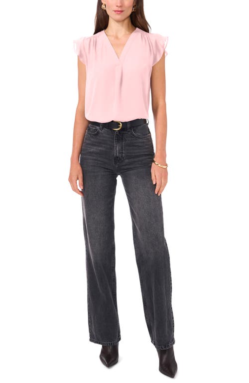 Vince Camuto V-neck Flutter Sleeve Satin Top In Faded Rose