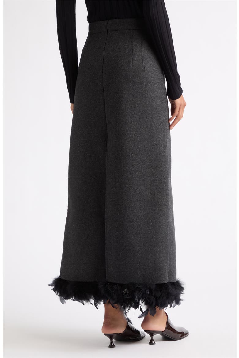 Feather Trim Wool Blend Maxi Skirt, Alternate, color, MELANGE BLACK / WHITE