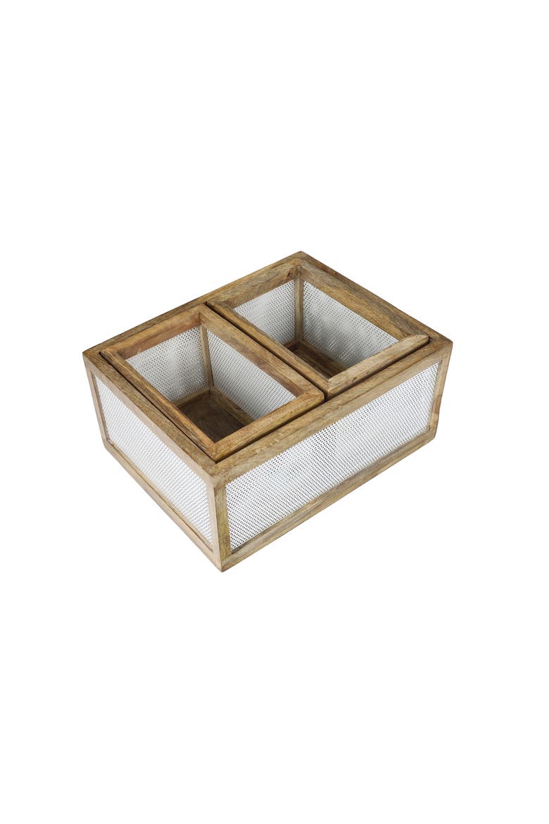 Fallon Modern Minimalist Handmade Wooden Metal Nesting Storage Baskets, Alternate, color, White/Natural