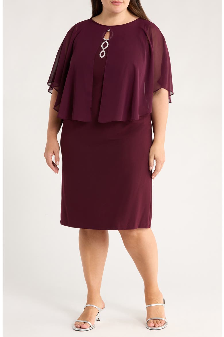 Cape Midi Dress, Main, color, BORDEAUX
