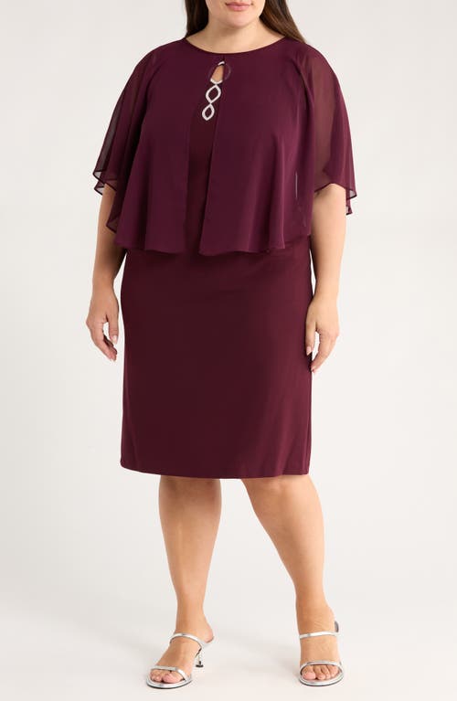 Connected Apparel Cape Midi Dress In Burgundy