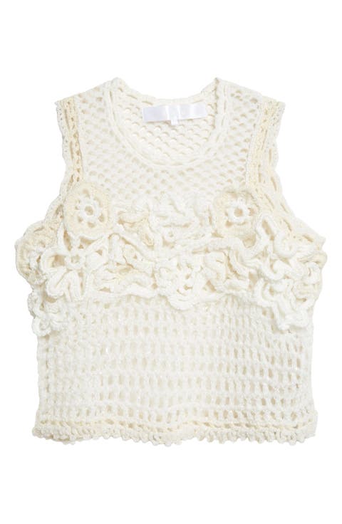 Crop Crochet Flower Mesh Tank