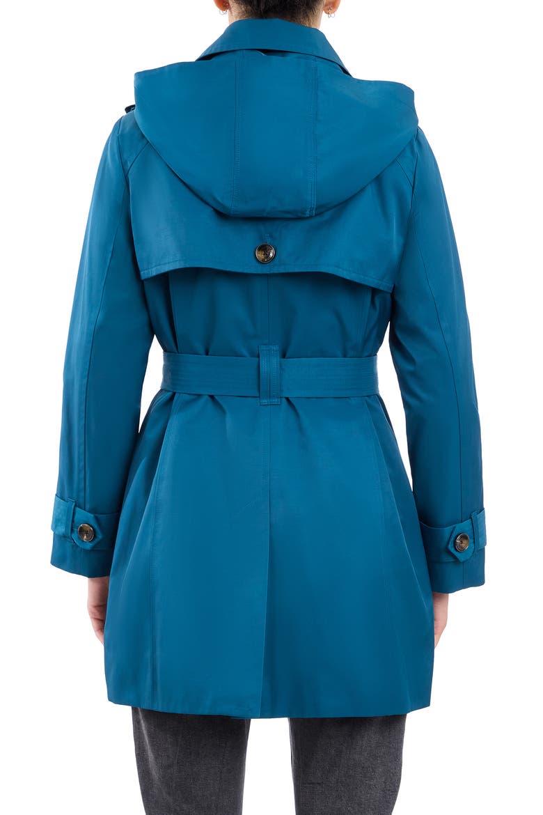 Hooded Double Breasted Cotton Blend Trench Coat, Alternate, color, PEACOCK