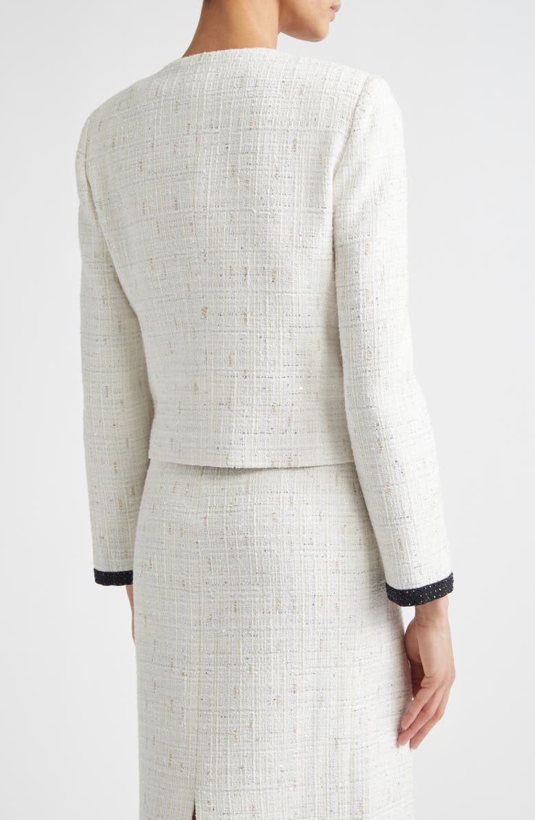 ST. JOHN Cannes Stud Trim Tweed Crop Jacket, Alternate, color, Ecru Metallic/ Black