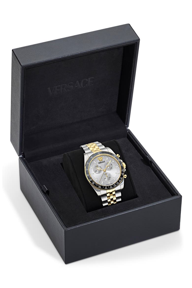 Greca Chronograph Wave Two-Tone Bracelet Watch, 43mm, Alternate, color, TWO TONE SILVER