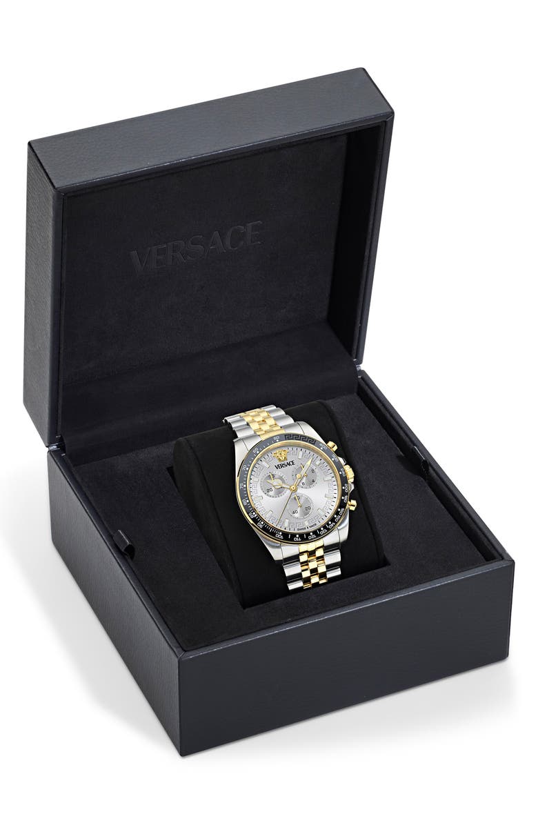 Versace Greca Chronograph Wave Two-Tone Bracelet Watch, 43mm, Alternate, color, Two Tone Silver