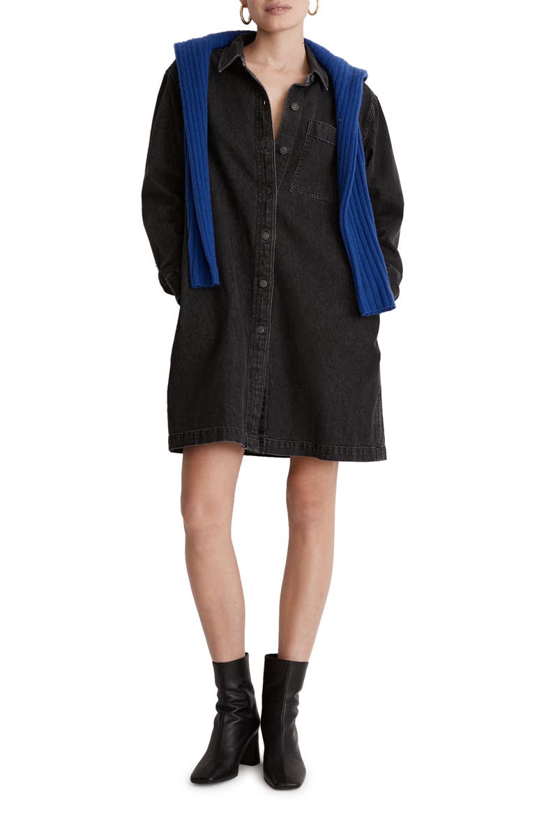 Long Sleeve Oversize Denim Shirtdress, Main, color, LUNAR WASH