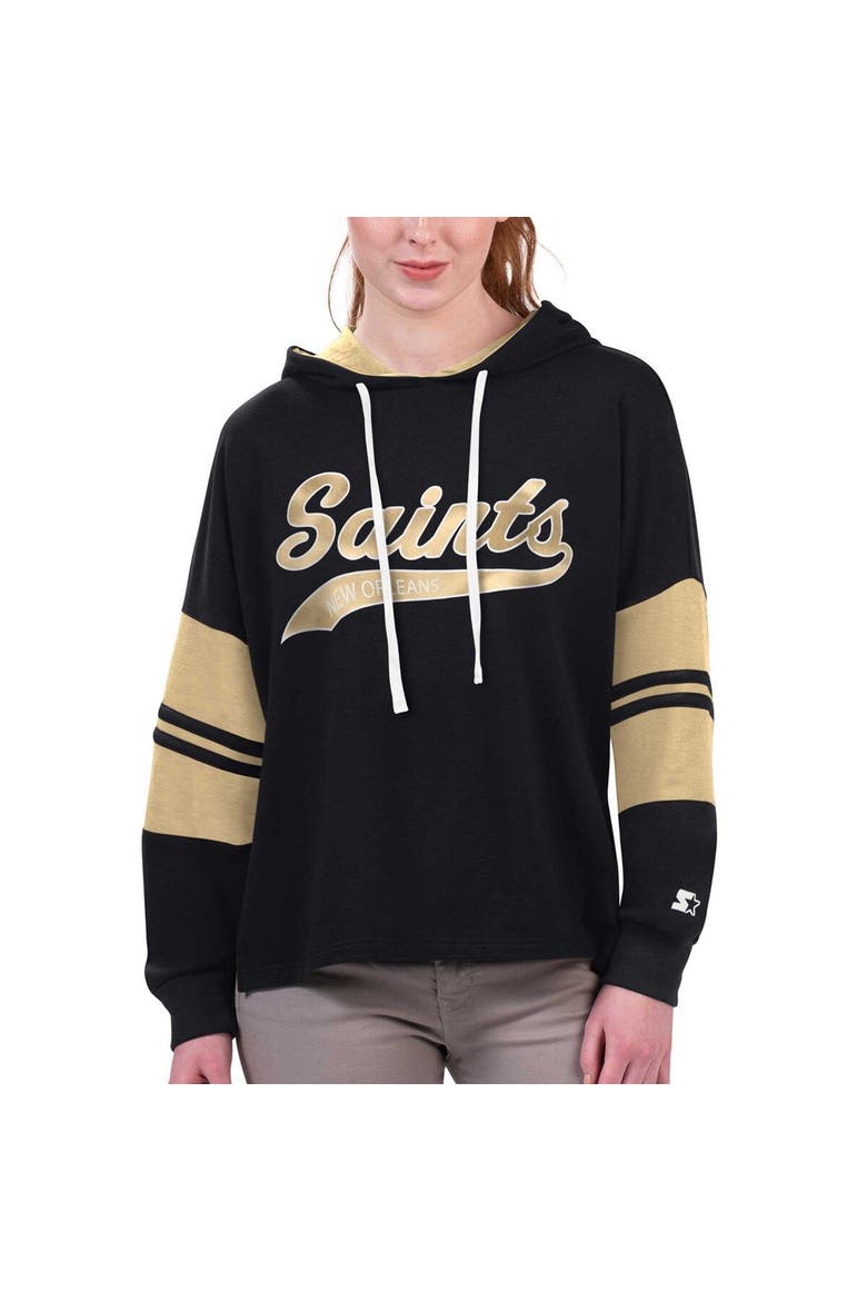 Women's Starter Black New Orleans Saints Bump And Run Long Sleeve Hoodie T-Shirt, Main, color, Black