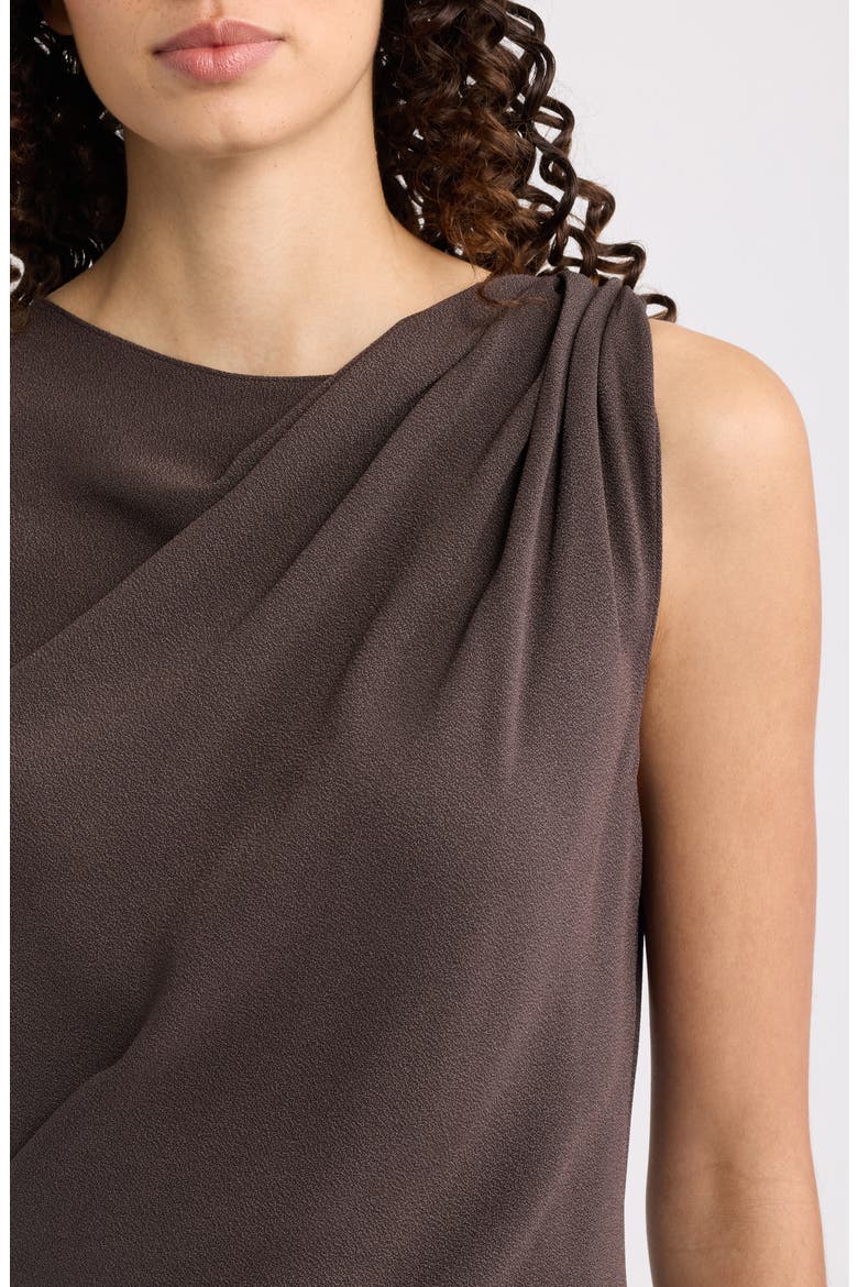 Twist Shoulder Crepe Midi Dress, Alternate, color, CACAO - DAJ