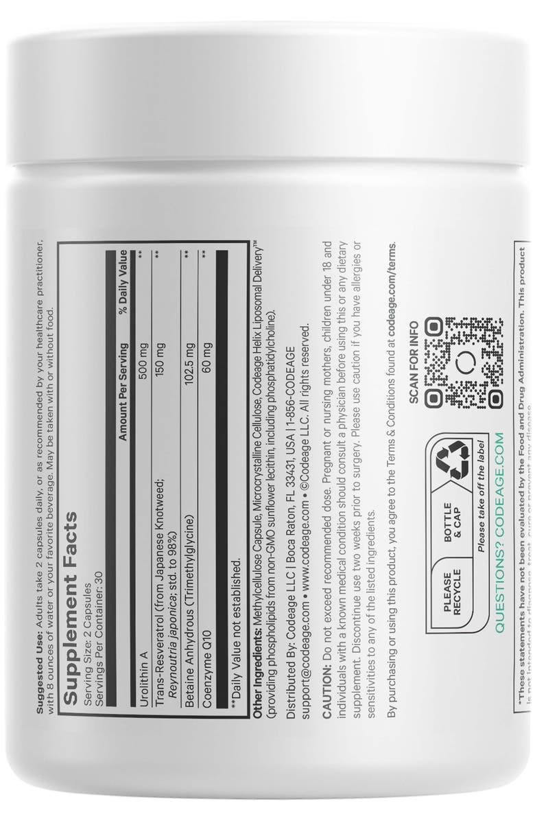 Codeage Liposomal Urolithin A + Resveratrol & CoQ10 Supplement, Alternate, color, White
