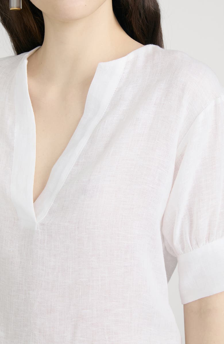 FRAME The V-Neck Linen Popover Top, Alternate, color, White