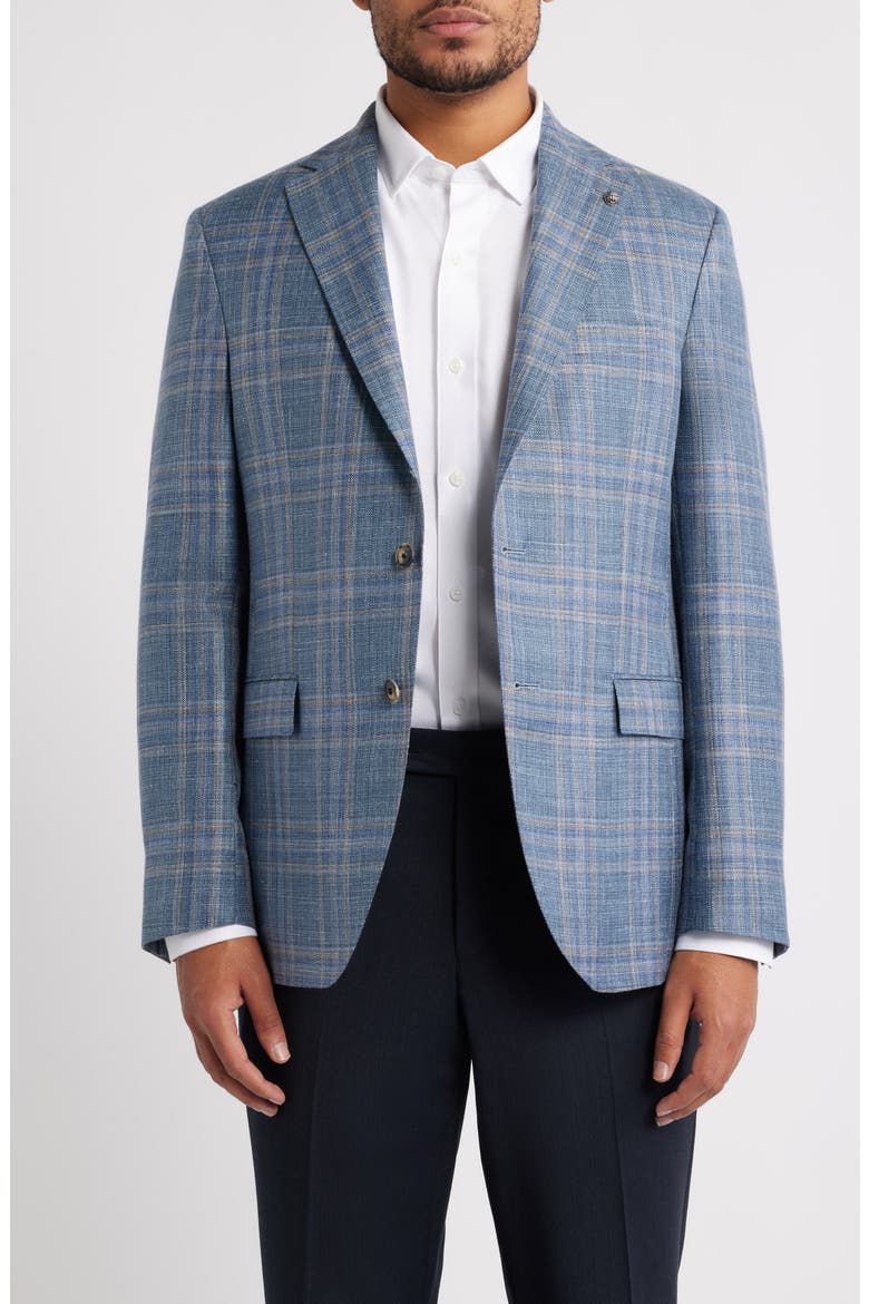 Midland Contemporary Fit Blue Plaid Wool & Silk Blend Sport Coat, Main, color, MID BLUE