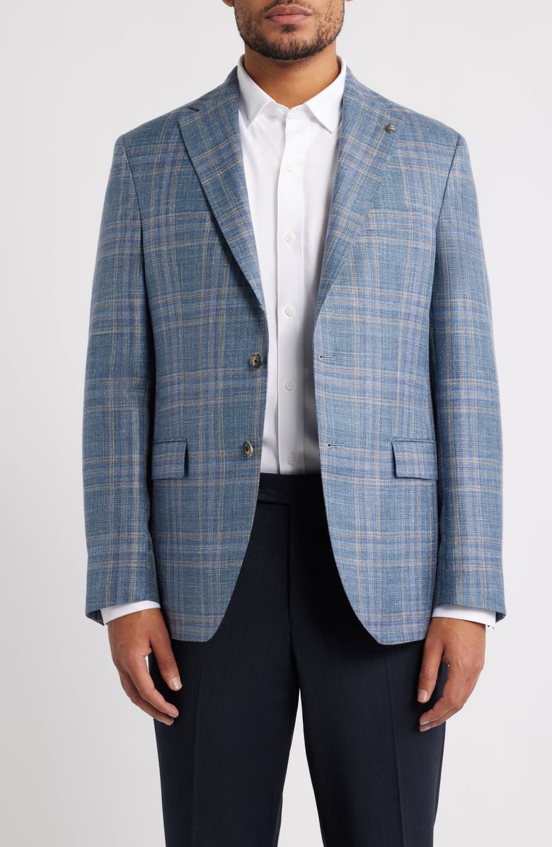 Jack Victor Midland Contemporary Fit Blue Plaid Wool & Silk Blend Sport Coat, Main, color, Mid Blue