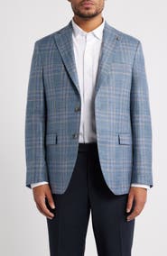 Jack Victor Midland Contemporary Fit Blue Plaid Wool & Silk Blend Sport Coat