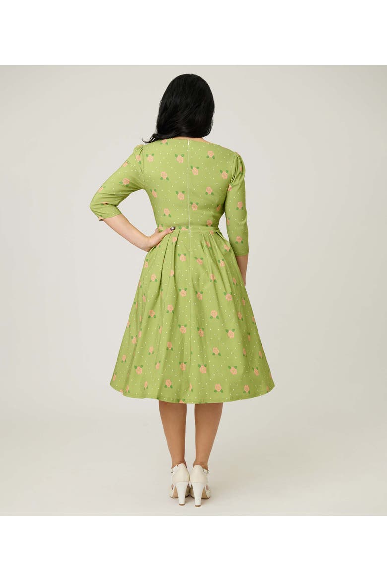 Sweetheart Swing Dress, Alternate, color, Chartreuse & Pink Rose Print
