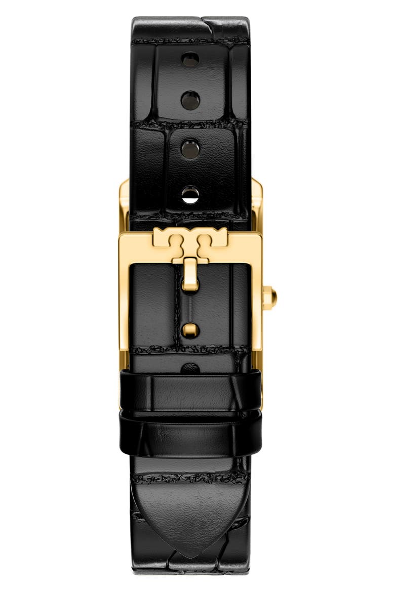 The Eleanor Slim Tank Leather Strap Watch, 20mm x 34mm, Alternate, color, BLACK
