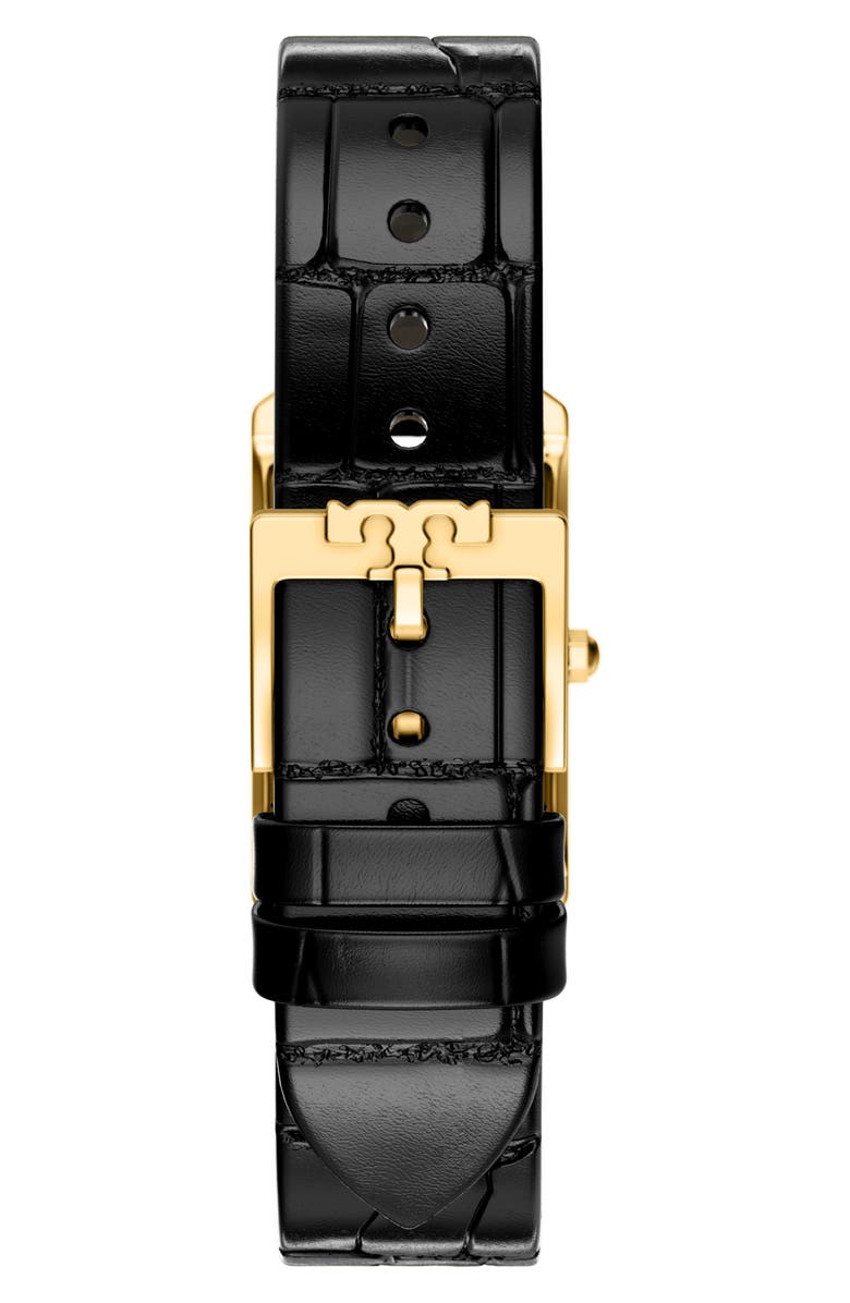 Tory Burch The Eleanor Slim Tank Leather Strap Watch, 20mm x 34mm, Alternate, color, Black/ Gold