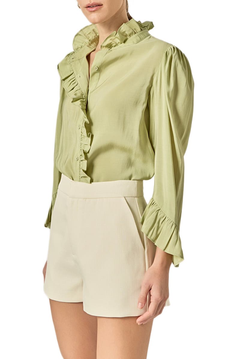 English Factory Ruffle Top, Alternate, color, Sage
